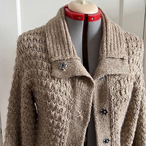 Sandwich_ cardigan / jacket. Knitted alpaca blend. Taupe. Size L - Picture 2 of 9